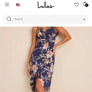 Lulu's Navy Floral Midi Dress with Peach Blooms